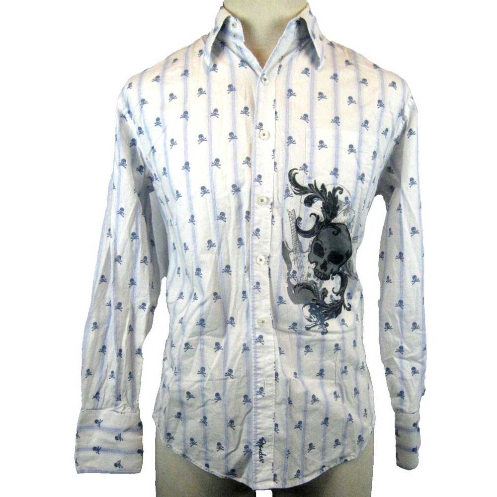 Womens Fender Rock & Roll 100%Cotton LS White w Black Graphics Casual Shirt sz M